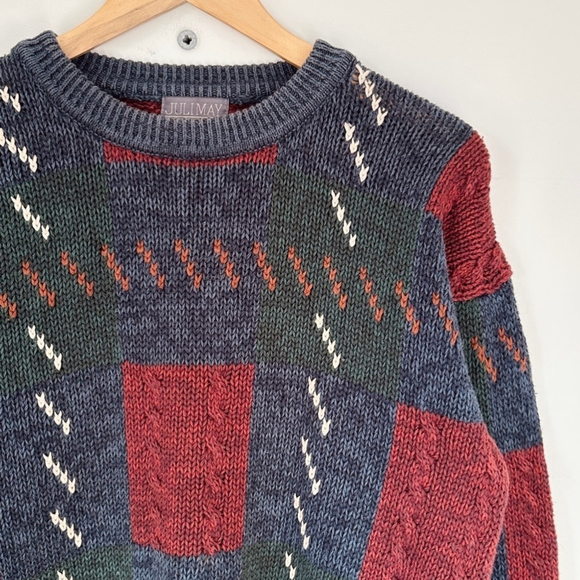 Vintage cotton knit crew neck sweater - 80’s - multi-coloured - Oversized M - Picture 6 of 7